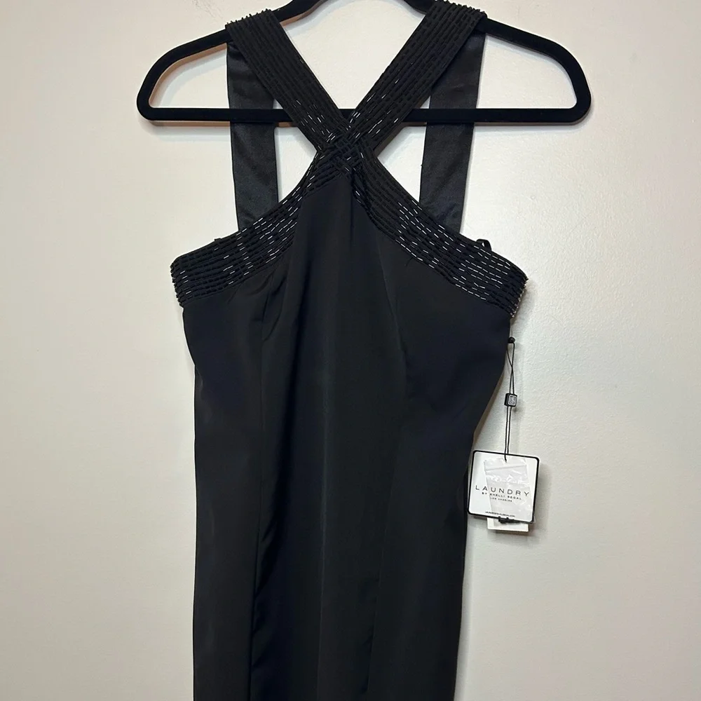 Laundry by Shelli Segal Beaded Criss Cross Halter Dress Black Size 4